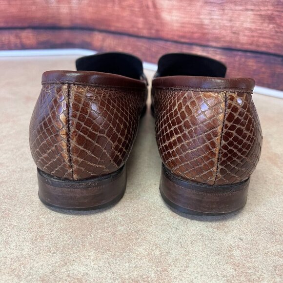 Escada Dark Brown & Bronze/Gold Faux Snake Print Loafers Moccasins Flats - Picture 8 of 16